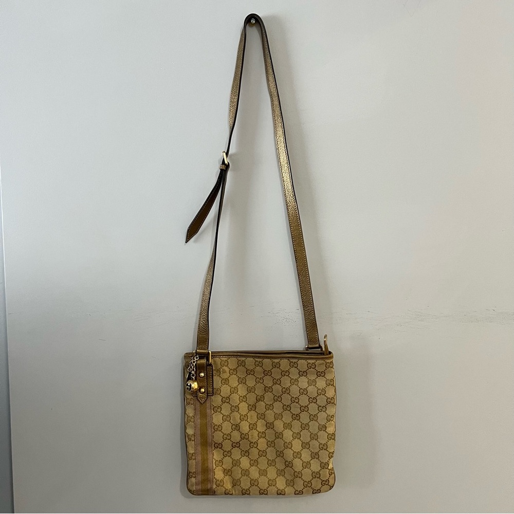 Vintage Gucci Beige/Gold GG Canvas Jolicoeur Charms Messenger Bag